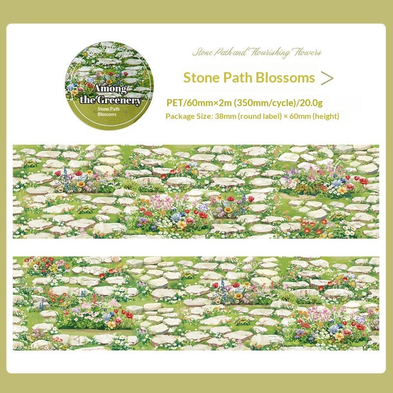 Garden Bed Pathway – cottage garden border with planted beds and stone path