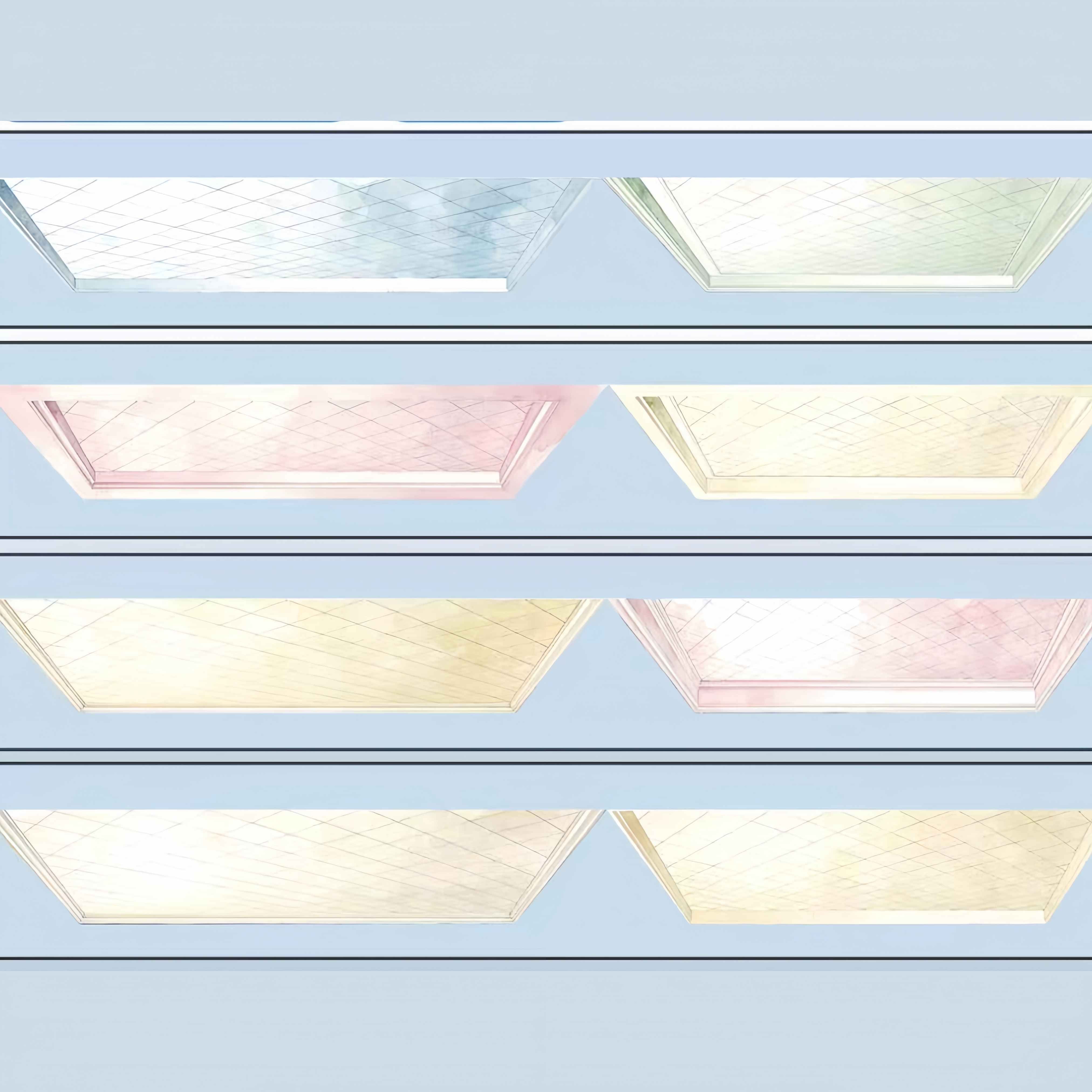 PET tape featuring illustrated skylight ceiling panels in soft glowing pastel colors