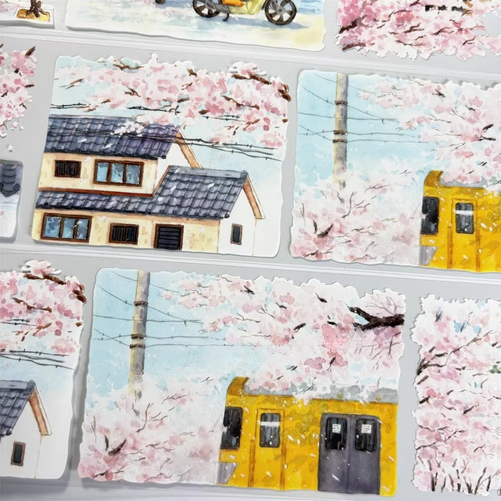 Sakura Blossom Town PET Klebeband 8cm×1m | Japanische Straßenszene