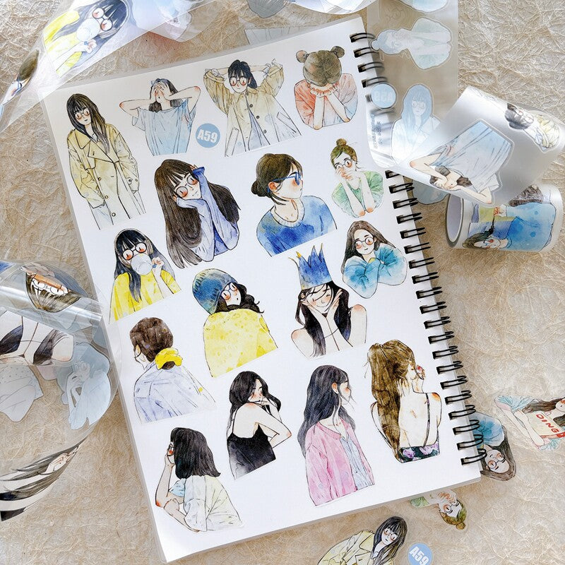 Girl portrait tape pieces in a spiral notebook