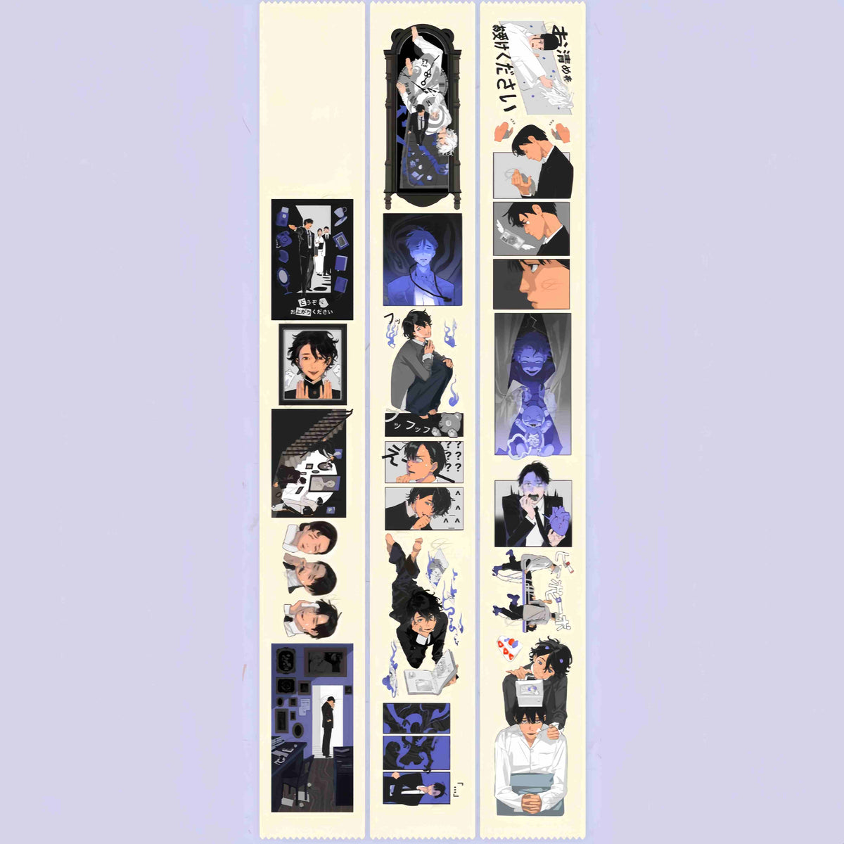 Three strips of anime boy illustration washi tape