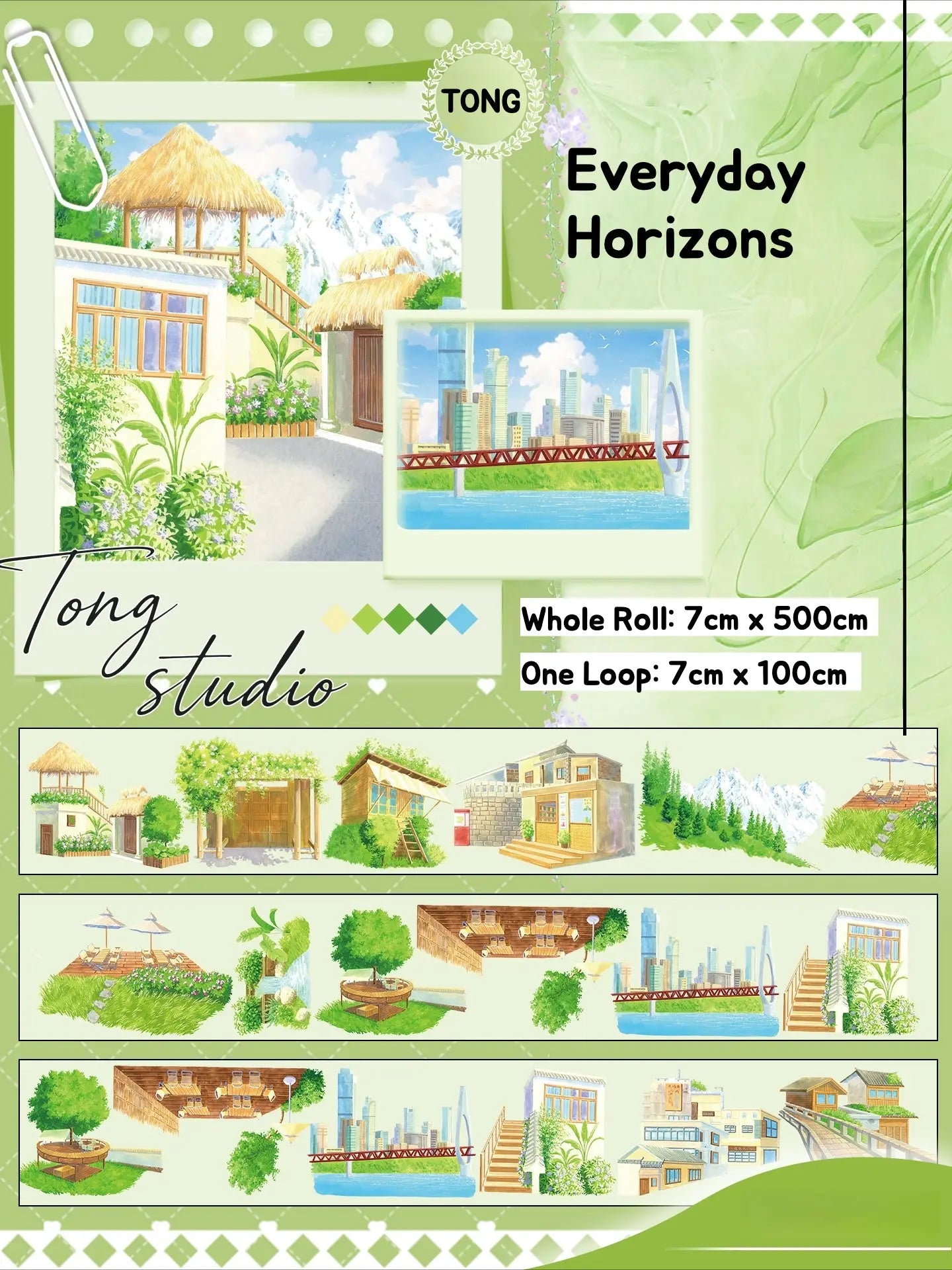 Corners of the City - Buildings, Roadside Shops, Pavement Corners of the City PET Tape | Japanese Anime Style Scenery