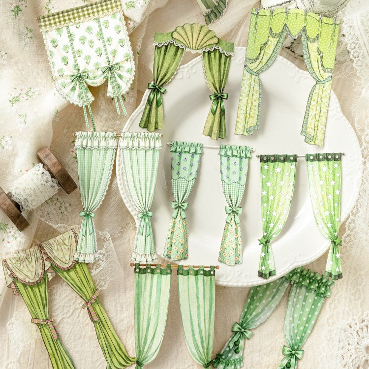 Vintage Curtain Cutout Stickers on White Kraft Paper