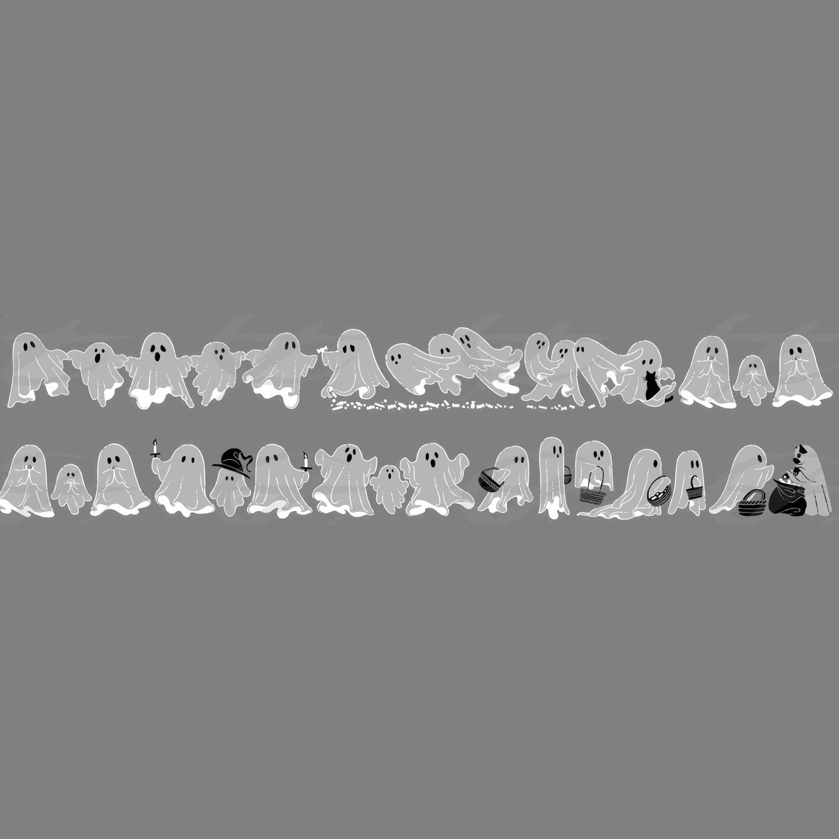 Two strips of little ghost tape on a gray background