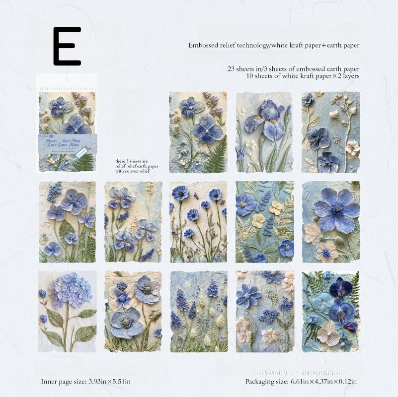 Vintage botanical relief scrapbooking paper with flower and leaf textures