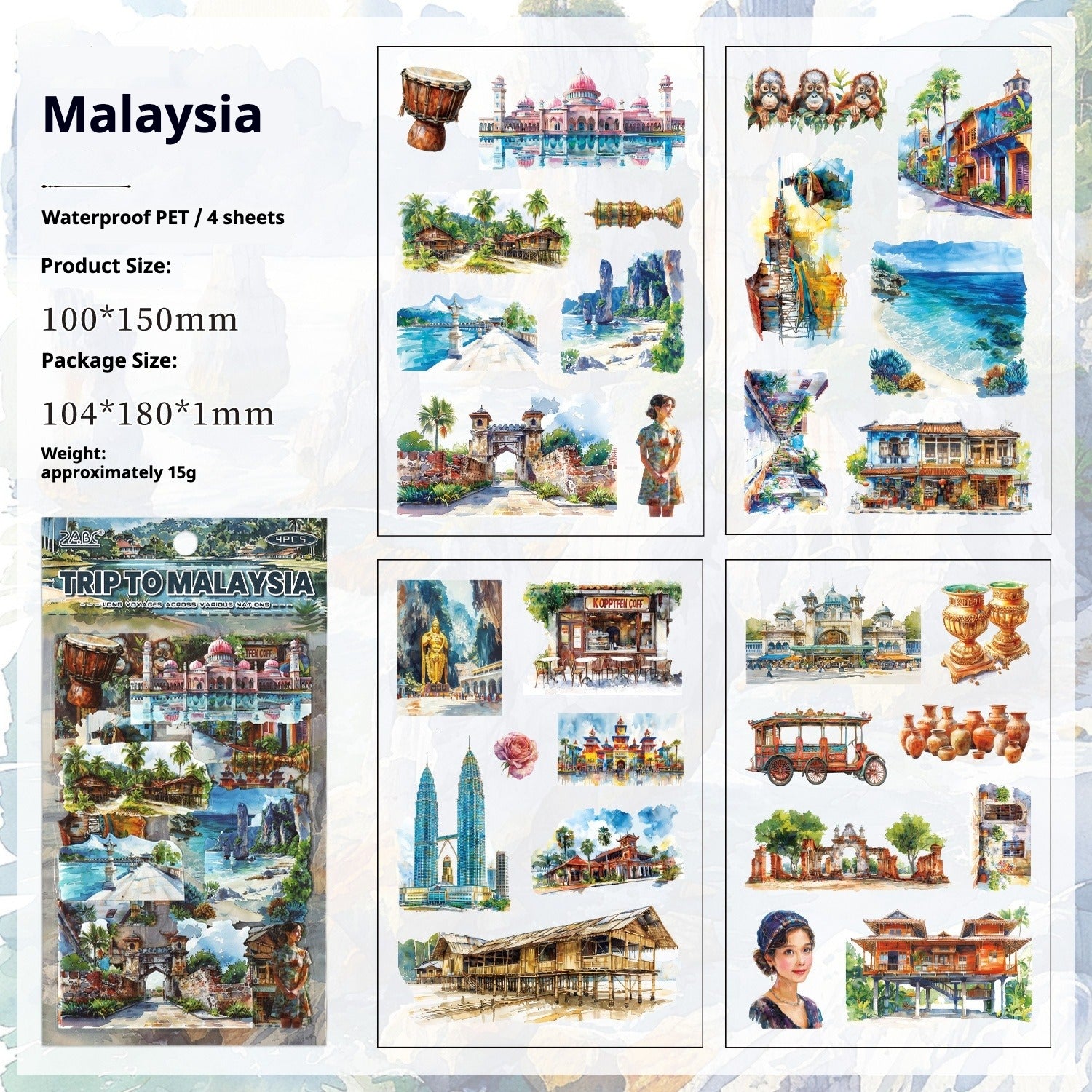 Trip to the World – Illustrated City Die-Cut Sticker Pack by Country