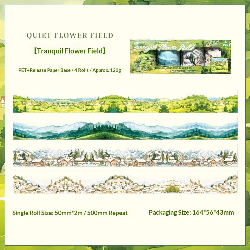 Nature Landscape Washi Tape Set - Vintage Botanical Scenery | PET Decorative Journal Border Tape Pack