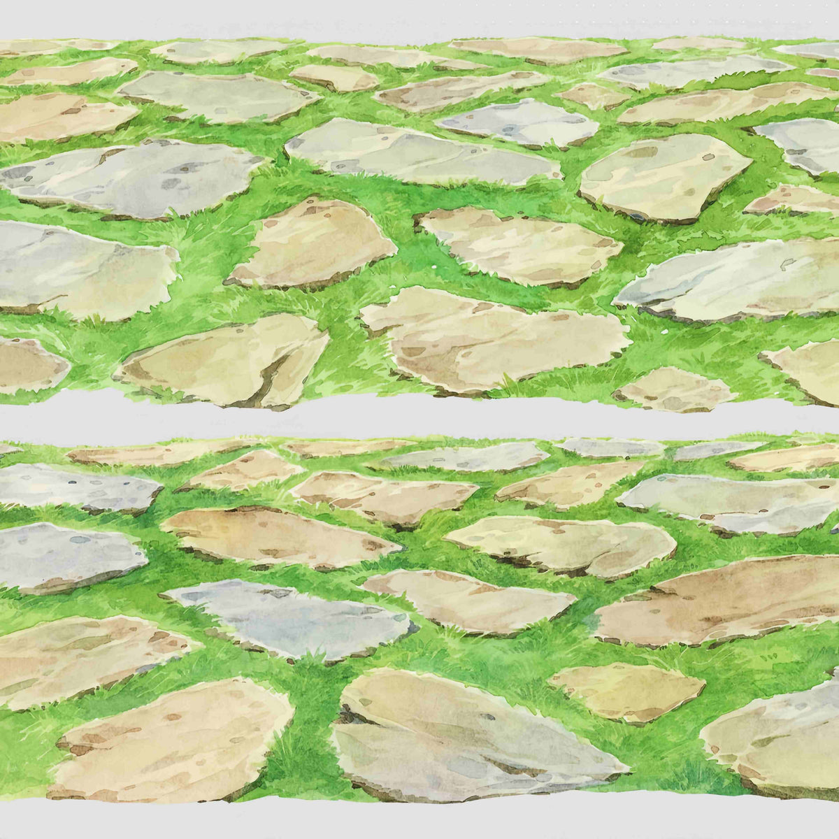 Ground Scenery PET Tape – large irregular flagstone pavers set in green grass
