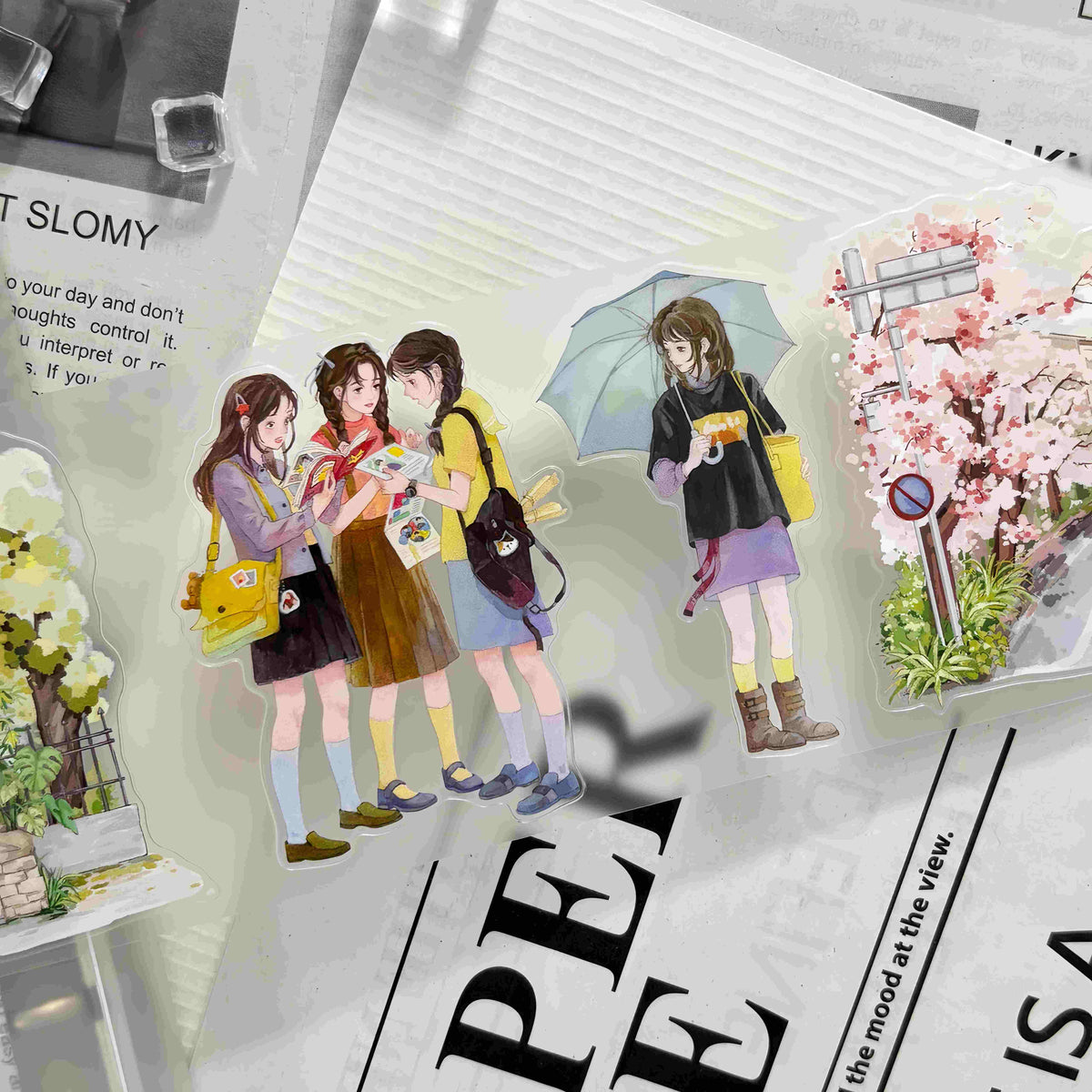 Die-cut decorative tape design from the City Seasons collection, featuring an anime-style street scene
