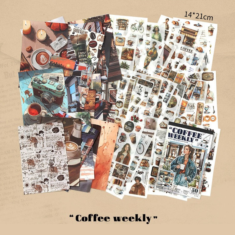 Slow Living vintage scrapbooking paper and sticker book with museum, cafe, weekly note, and cowboy collage themes - image 5