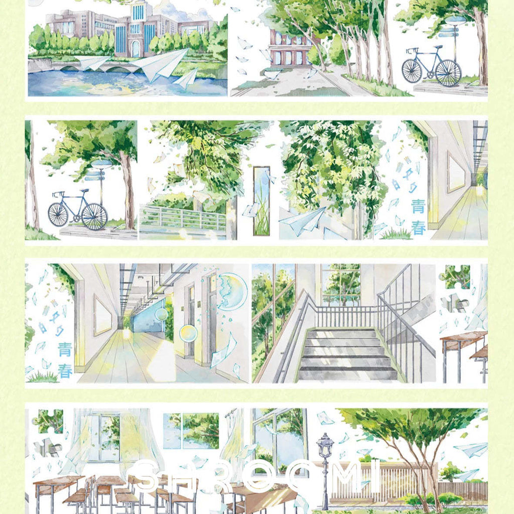 Fading Youth PET Tape Fading Youth Washi Tape – 8cm Wide Campus Scenery Tape for Journaling & Scrapbooking