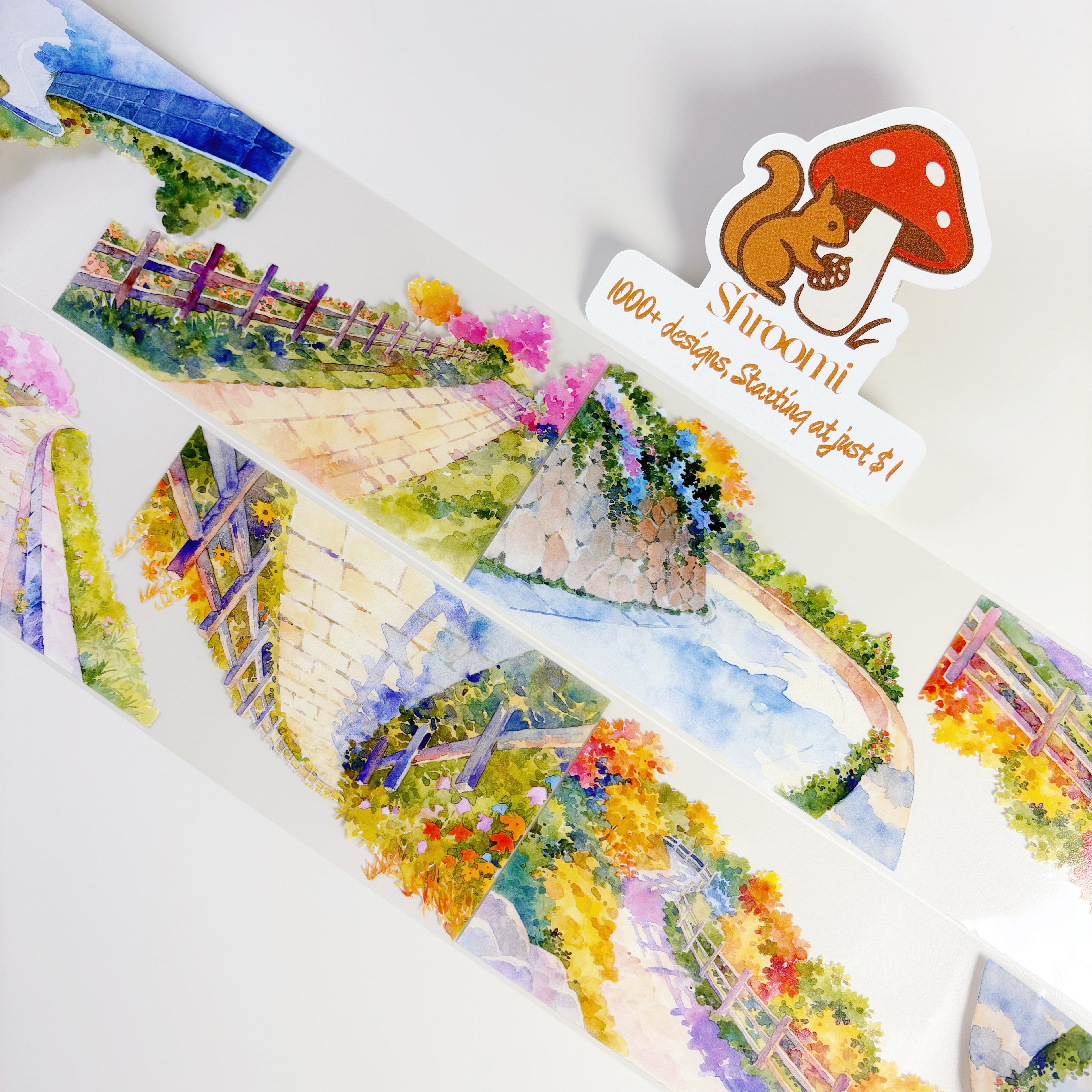 Garden Pathway PET Tape Garden Pathway PET Tape – Watercolor Floral Street Scenery
