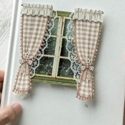 Vintage Curtain Cutout Stickers on White Kraft Paper