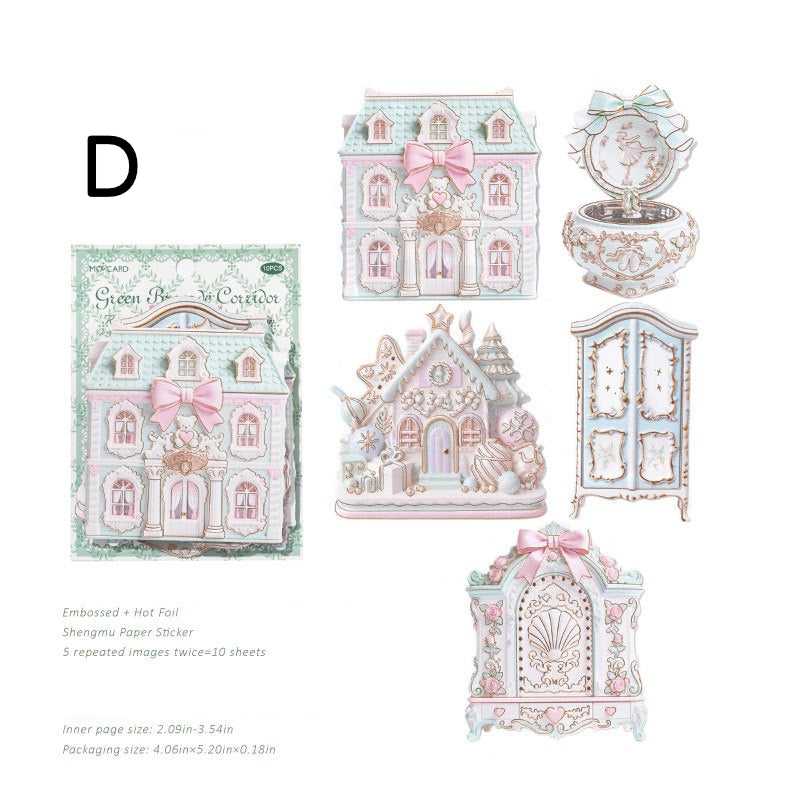 Pastel rococo embossed collage sticker cards with ornate furniture, mirrors, bows, and frame accents - image 13