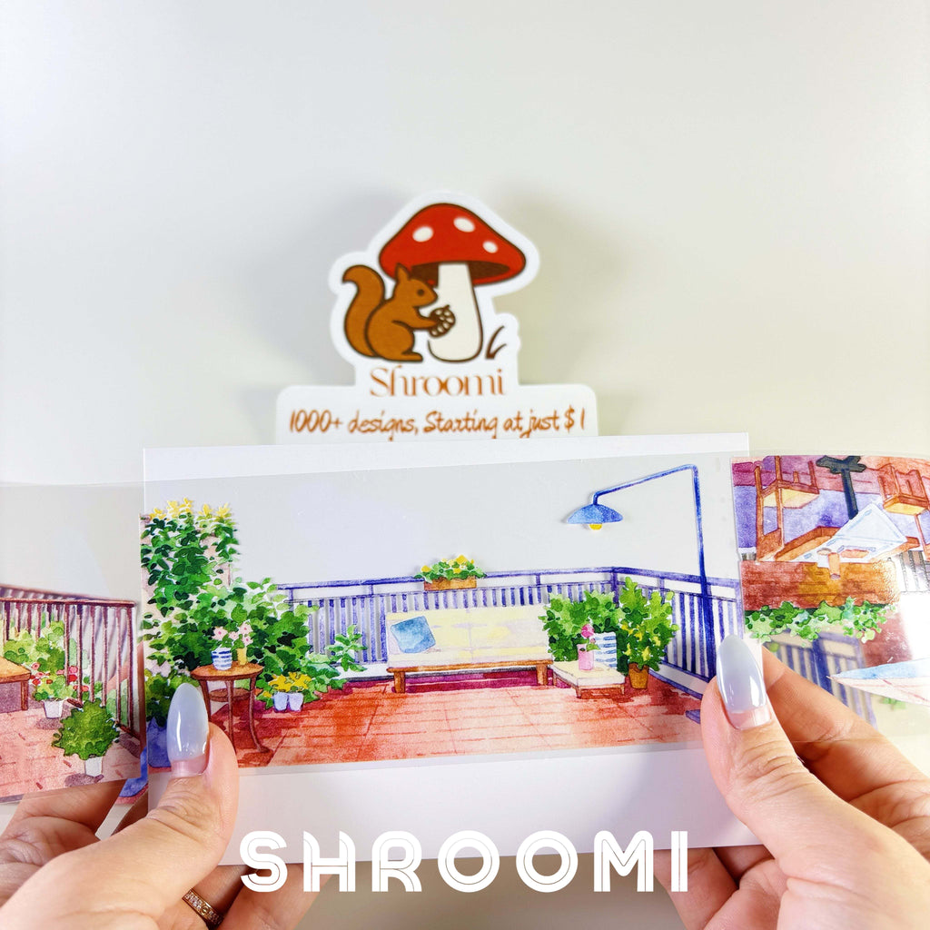 Rooftop Garden PET Tape Sunny Terrace Cafe PET Tape | Cozy Outdoor Garden Washi Tape | Balcony Life Decorative Tape