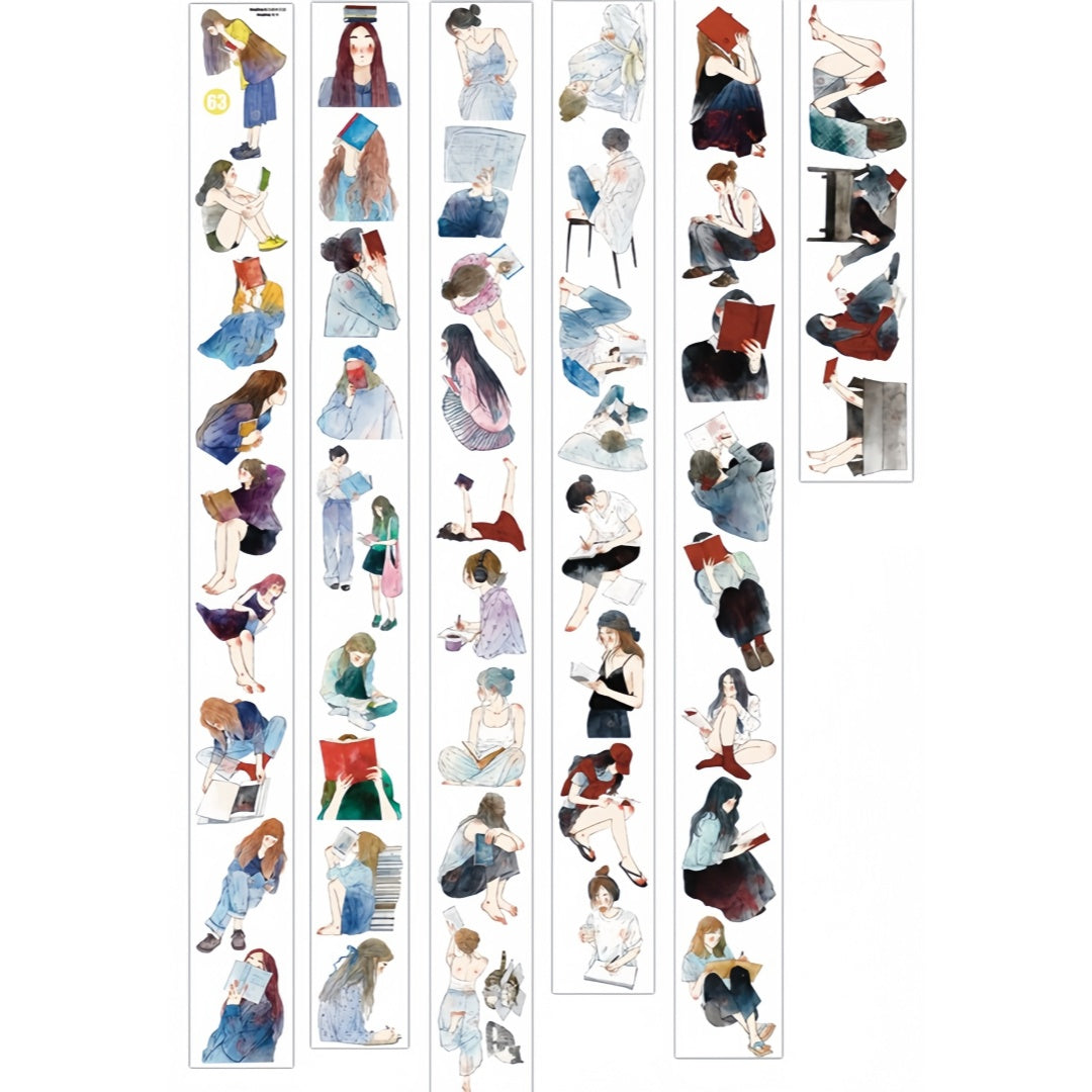 Six strips of reading girl tape design