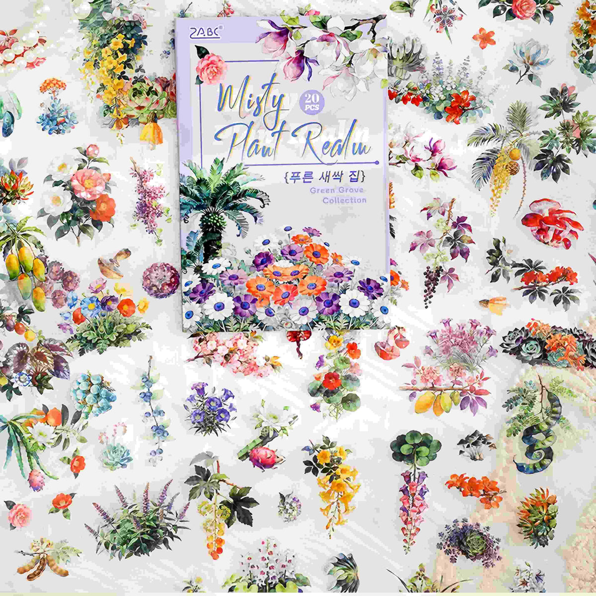 Sticker sheet of mixed botanical flower clusters