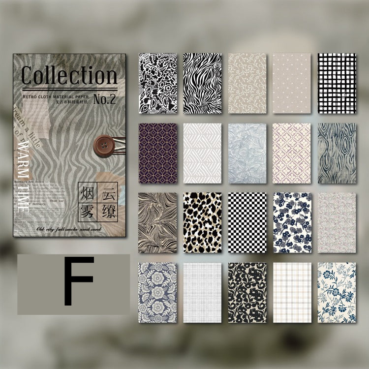 Full set of 6 vintage-style scrapbooking paper designs fanned out