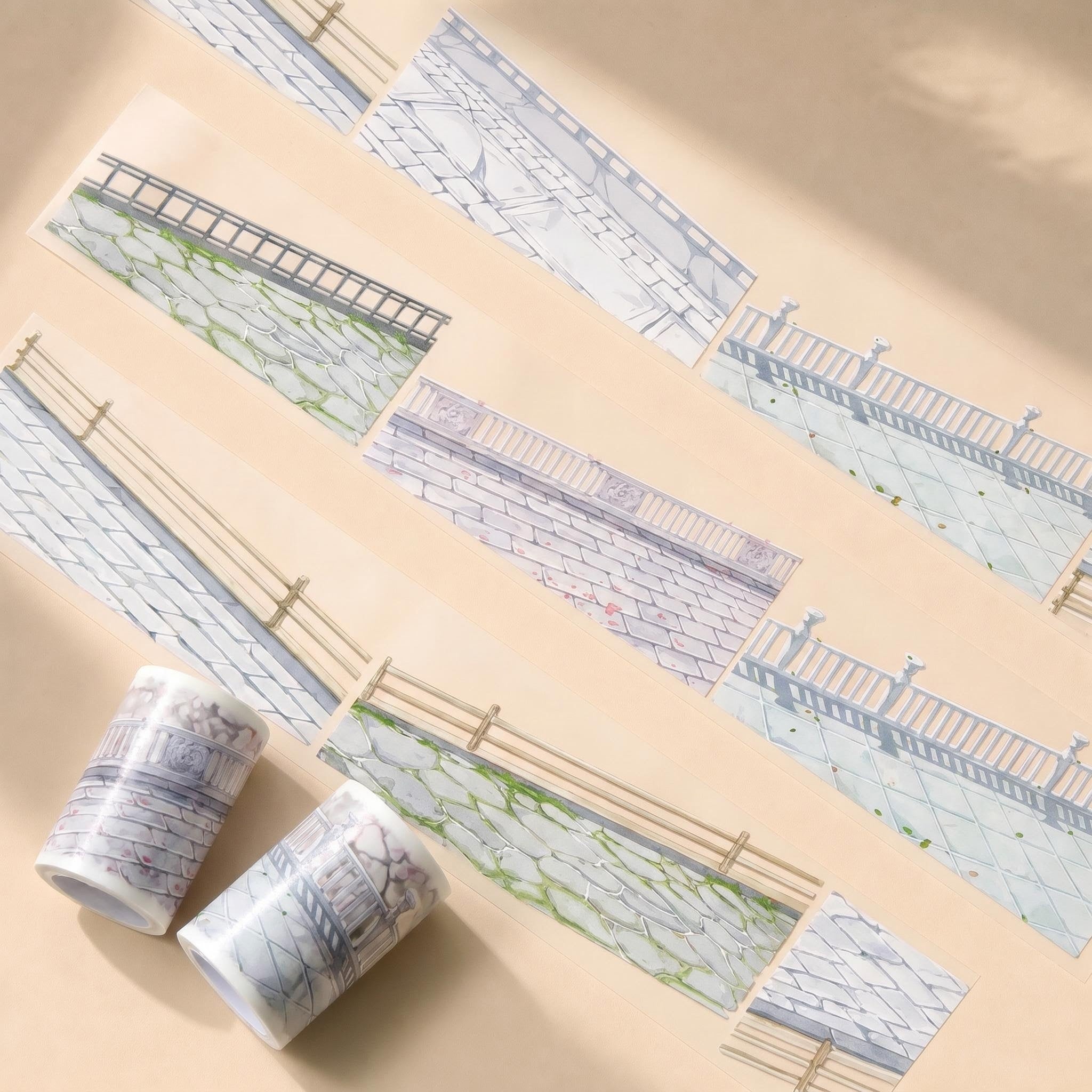 Summer scene-building decorative tape with terraces, corridors, windows, railings, ocean waves, and coastal lookout designs - image 9
