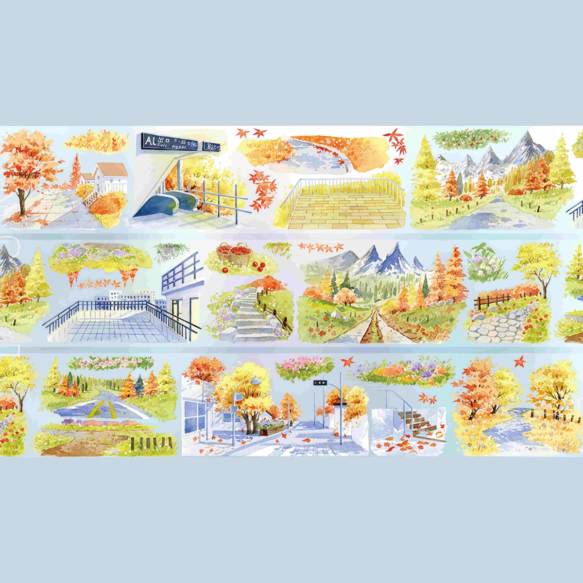 Design from the 10-piece Autumn Campus & Meadow Collection decorative tape, featuring an autumn nature motif