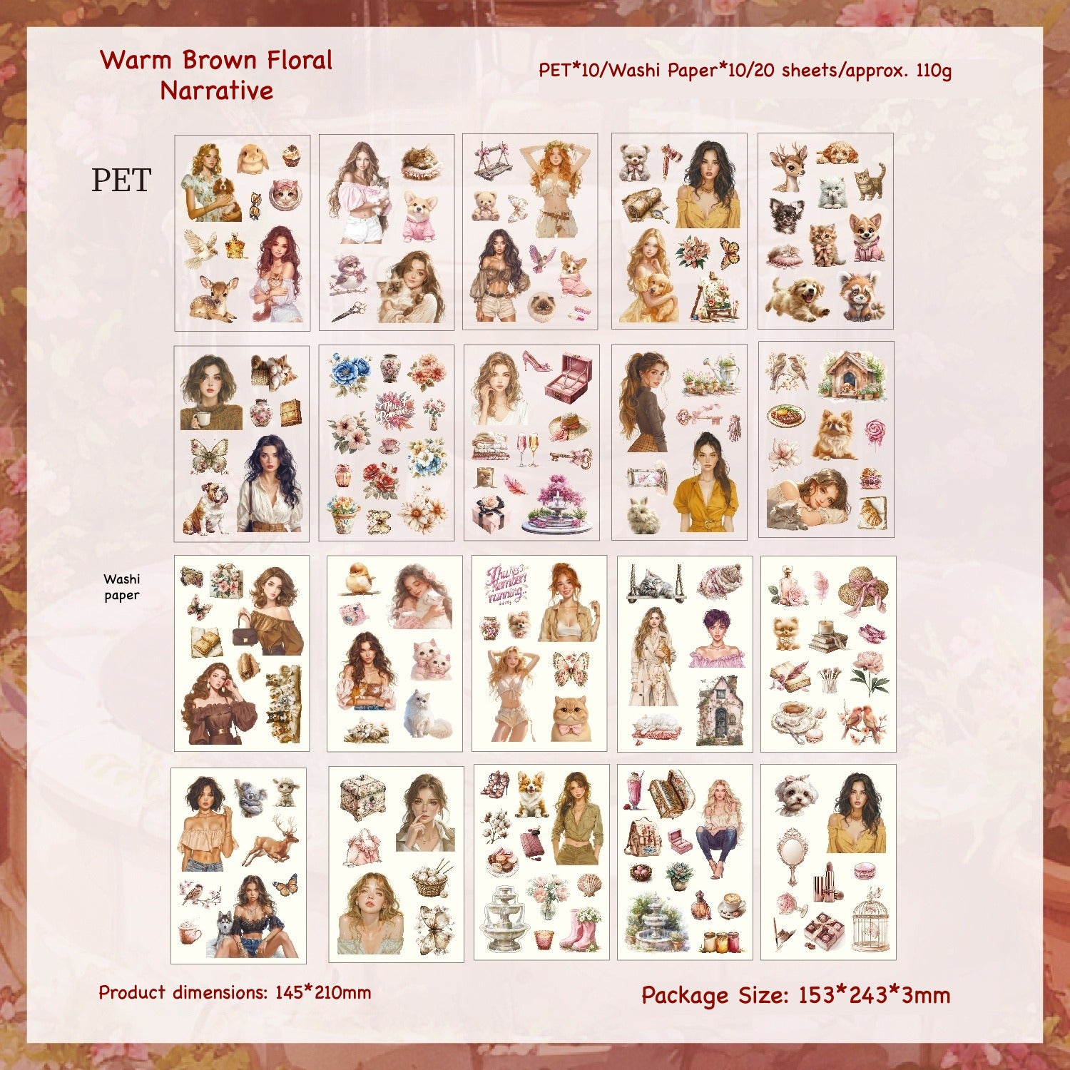Vintage magazine style sticker book – elegant female character illustrations in editorial aesthetic