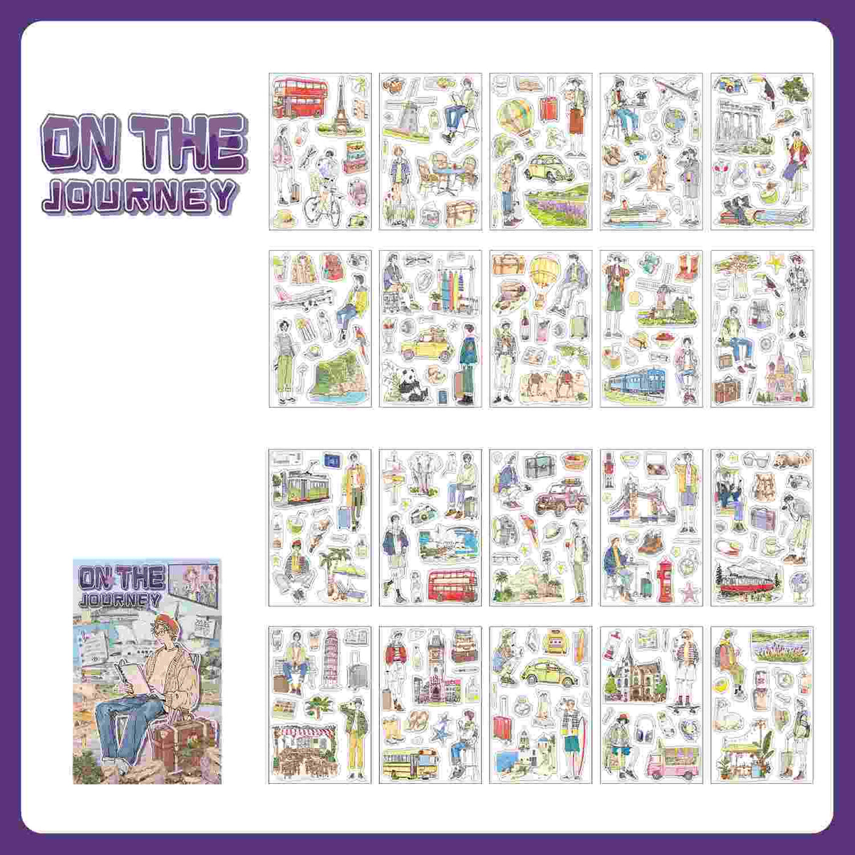 Illustrated sticker sheet of a daily walk scene, "Time for a Walk"
