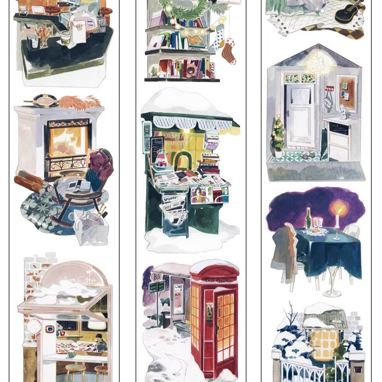 Winter Wonderland hand-painted PET tape with winter-themed illustrations for