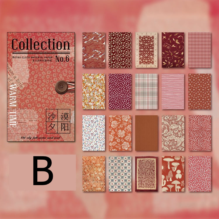 Stack of vintage-patterned scrapbooking paper sheets