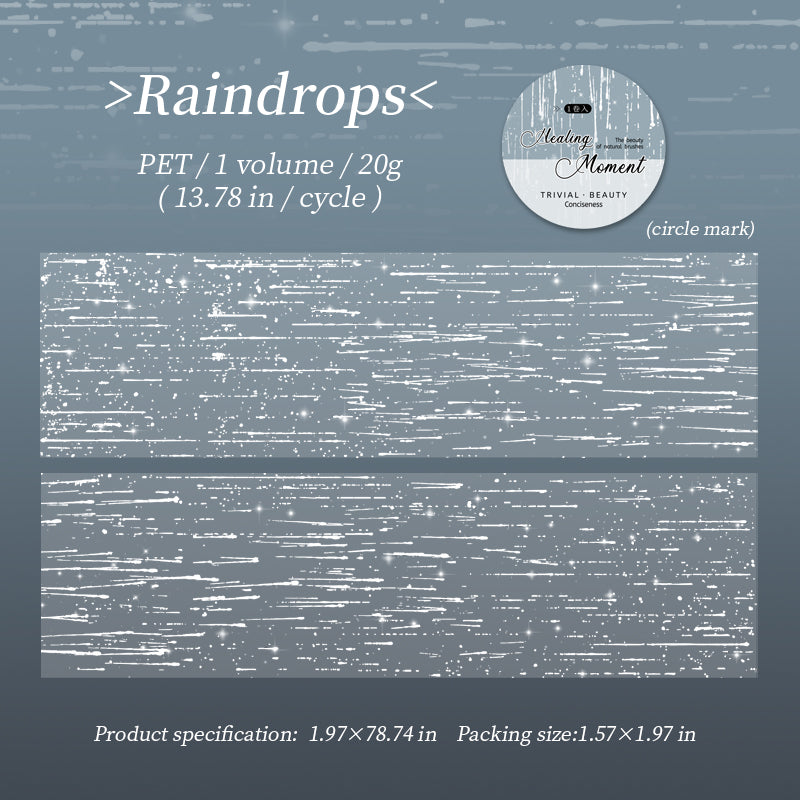 PET tape with textured white raindrop "Raindrops" pattern design