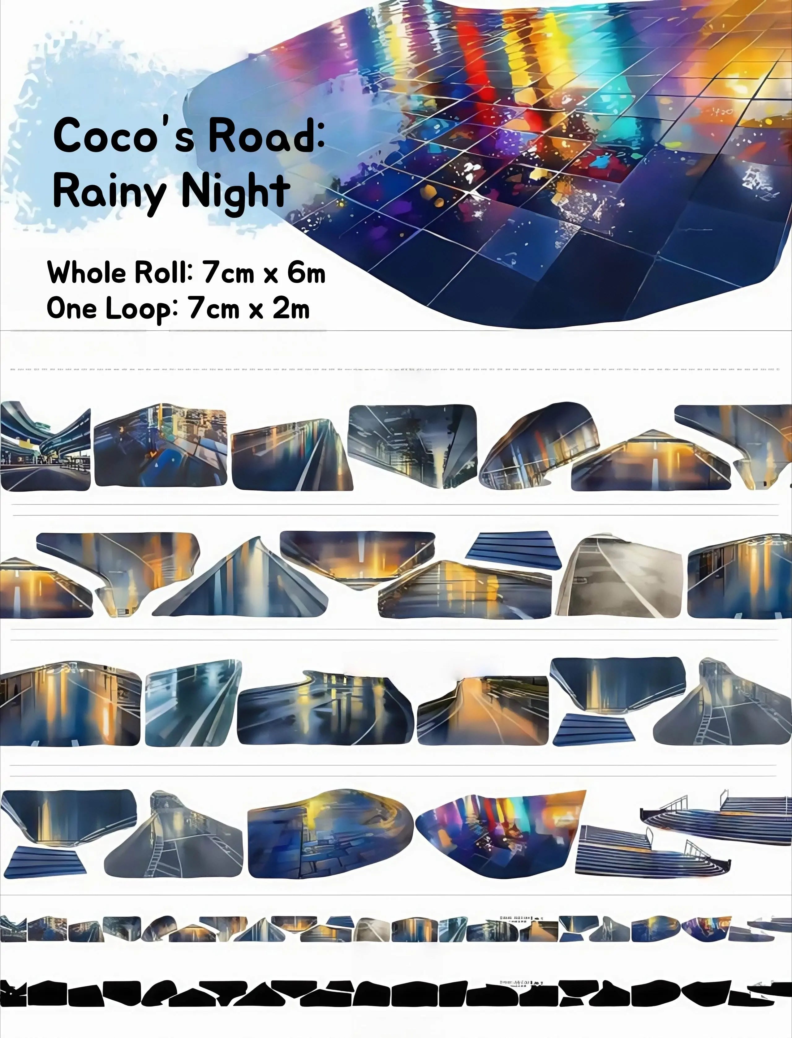 Coco’s Road - Night Streets / Neon Streets / Rainy Night Roads Tape Coco's Road PET Tape | Night & Neon City Street Scenery Tape