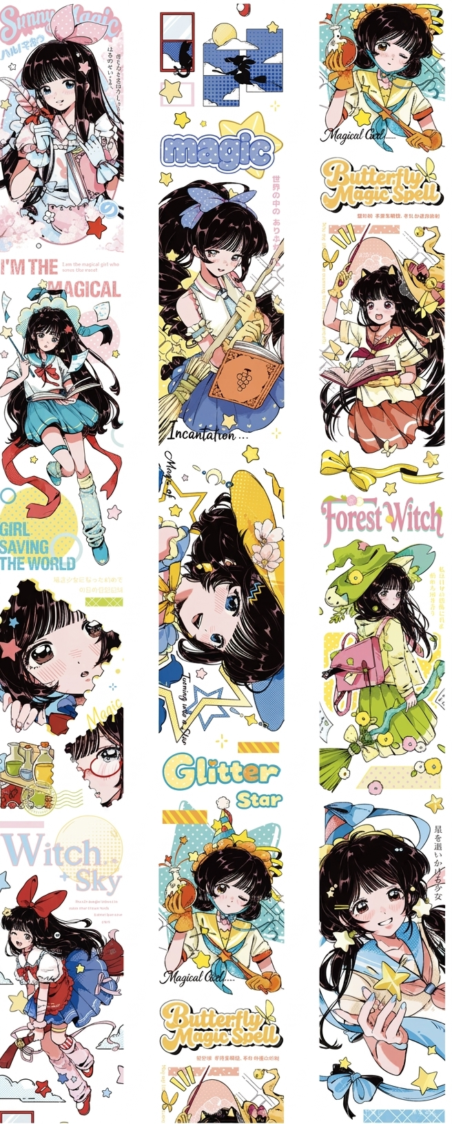Anime witch character decorative tape with mystical character illustrations