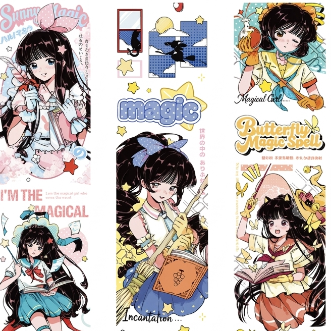 Anime witch character decorative tape with mystical character illustrations