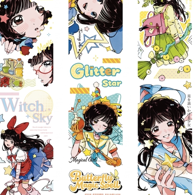 Anime witch character decorative tape with mystical character illustrations