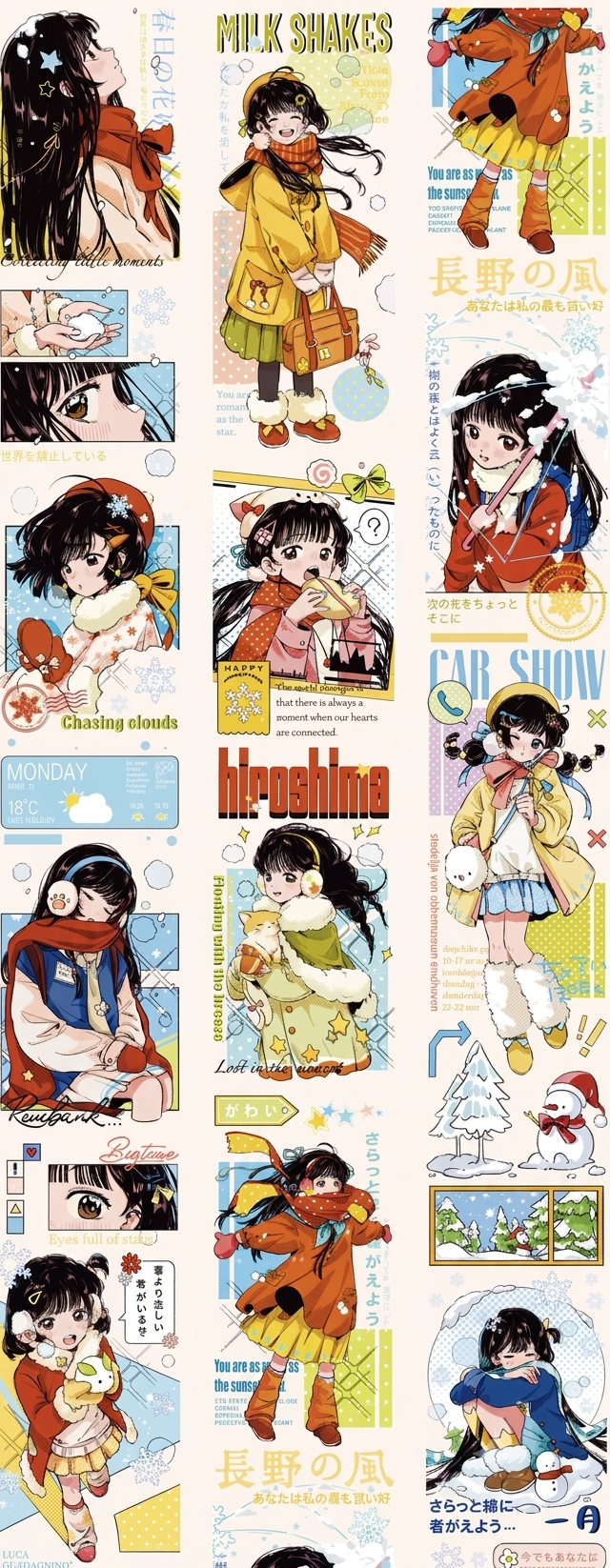 Anime witch character decorative tape with mystical character illustrations