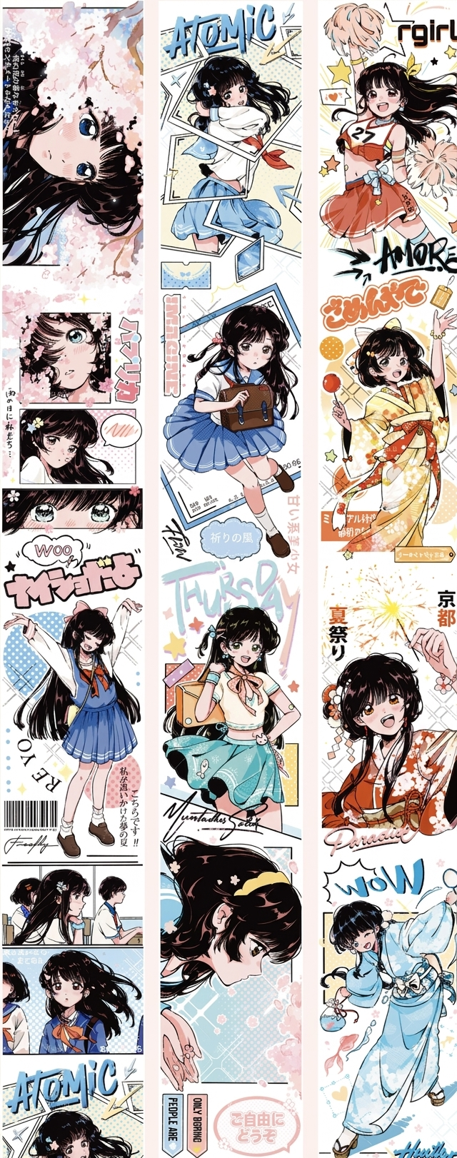 Anime witch character decorative tape with mystical character illustrations