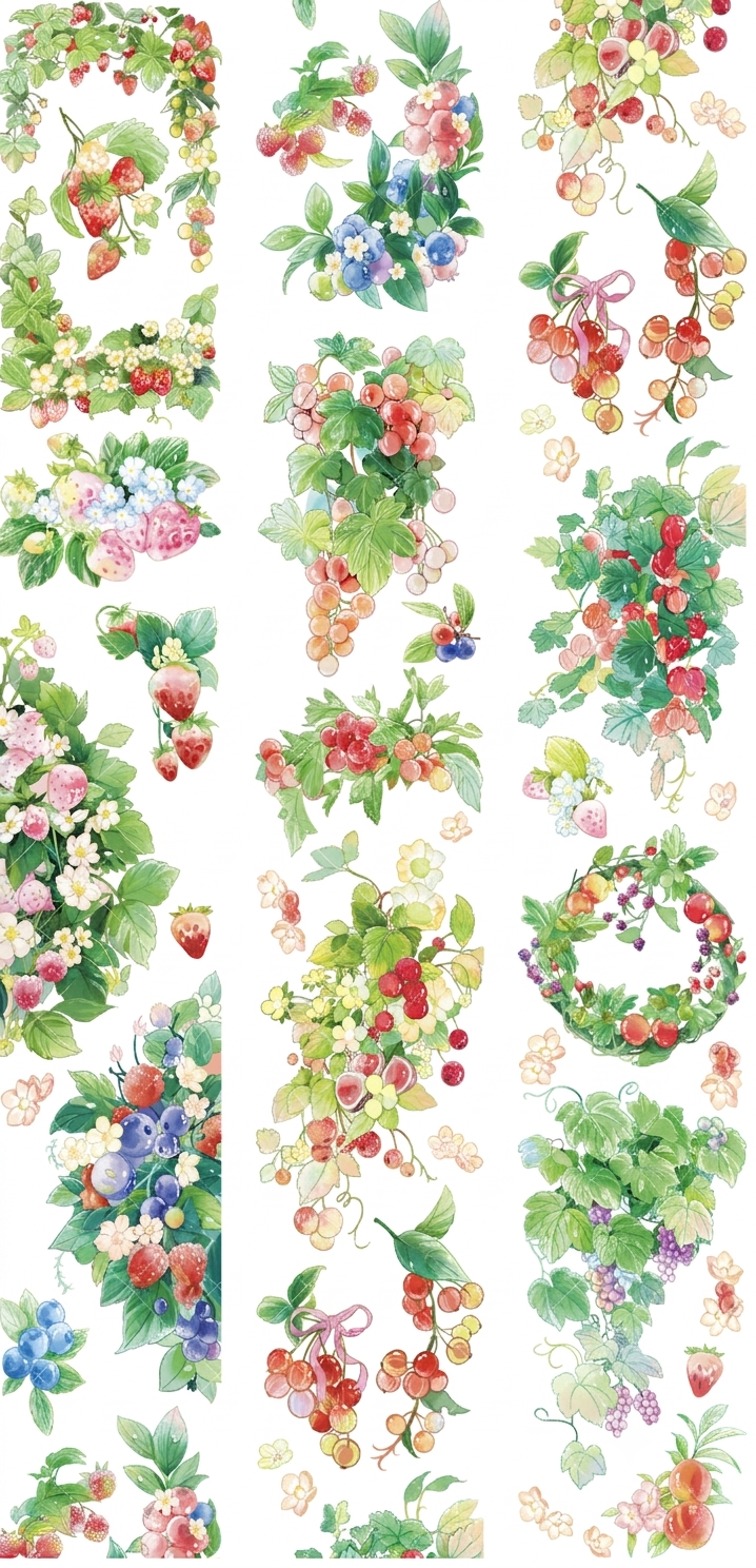 Summer fruits decorative tape with colorful fruit and garden details