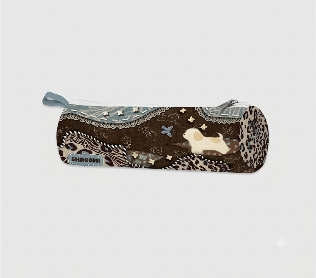 Mushroom patch fabric pencil case with zipper for journaling stationery