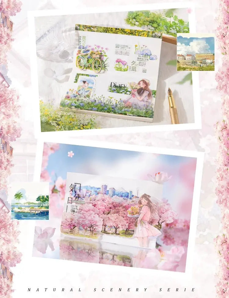 Natural Scenery Sticker Pack 6 Styles Scenic PET Sticker Sheets for Scene Making & Scrapbooking 6 Styles