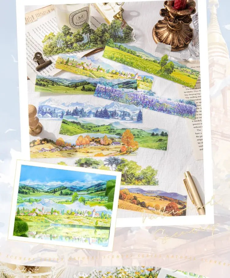 Natural Scenery Sticker Pack 6 Styles Scenic PET Sticker Sheets for Scene Making & Scrapbooking 6 Styles
