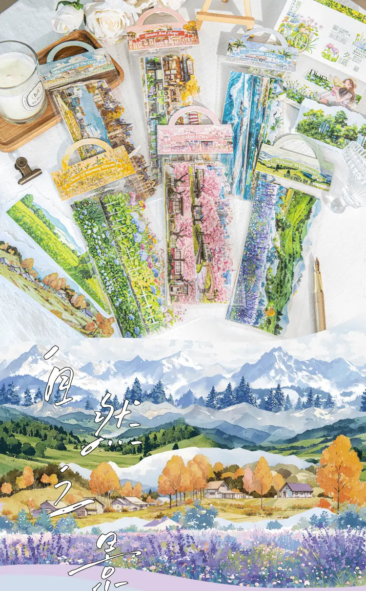 Natural Scenery Sticker Pack 6 Styles Scenic PET Sticker Sheets for Scene Making & Scrapbooking 6 Styles