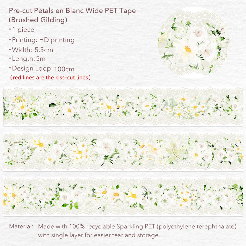 Pre-cut Petals en Blanc Wide PET Tape The Washi Tape Shop