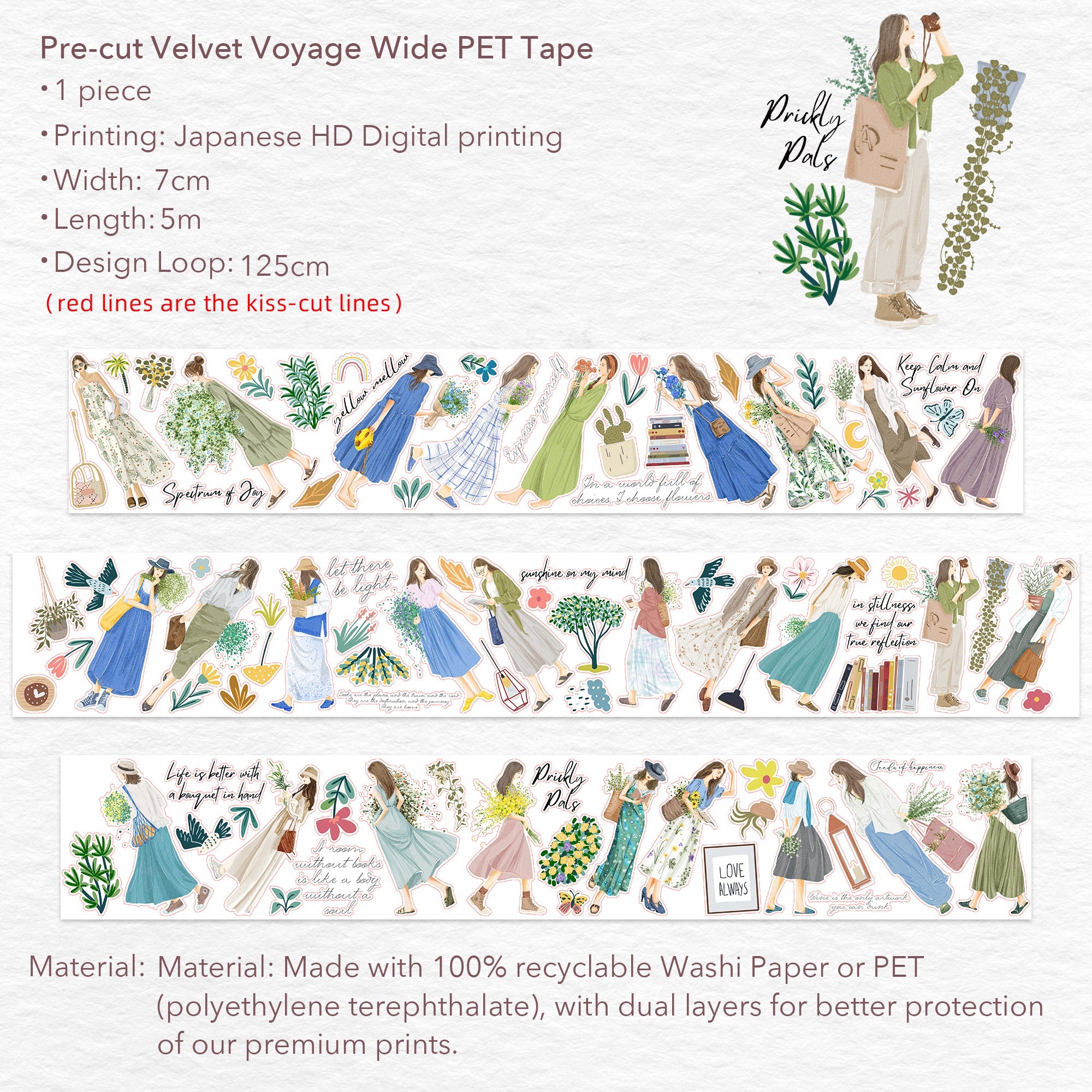 Pre-cut Velvet Voyage Wide Washi/PET Tape