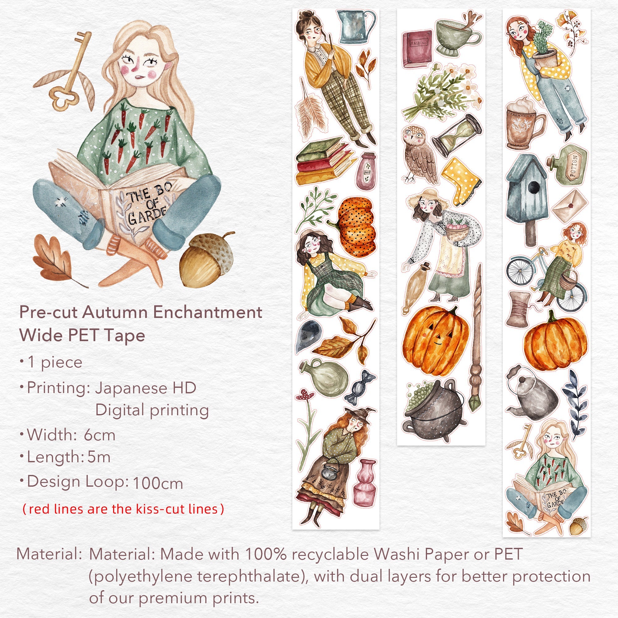 Pre-cut Autumn Enchantment Wide Washi/PET Tape