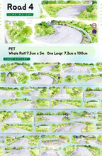Road 4 series decorative tape with watercolor road scenes and greenery, PET material, Shroomi
