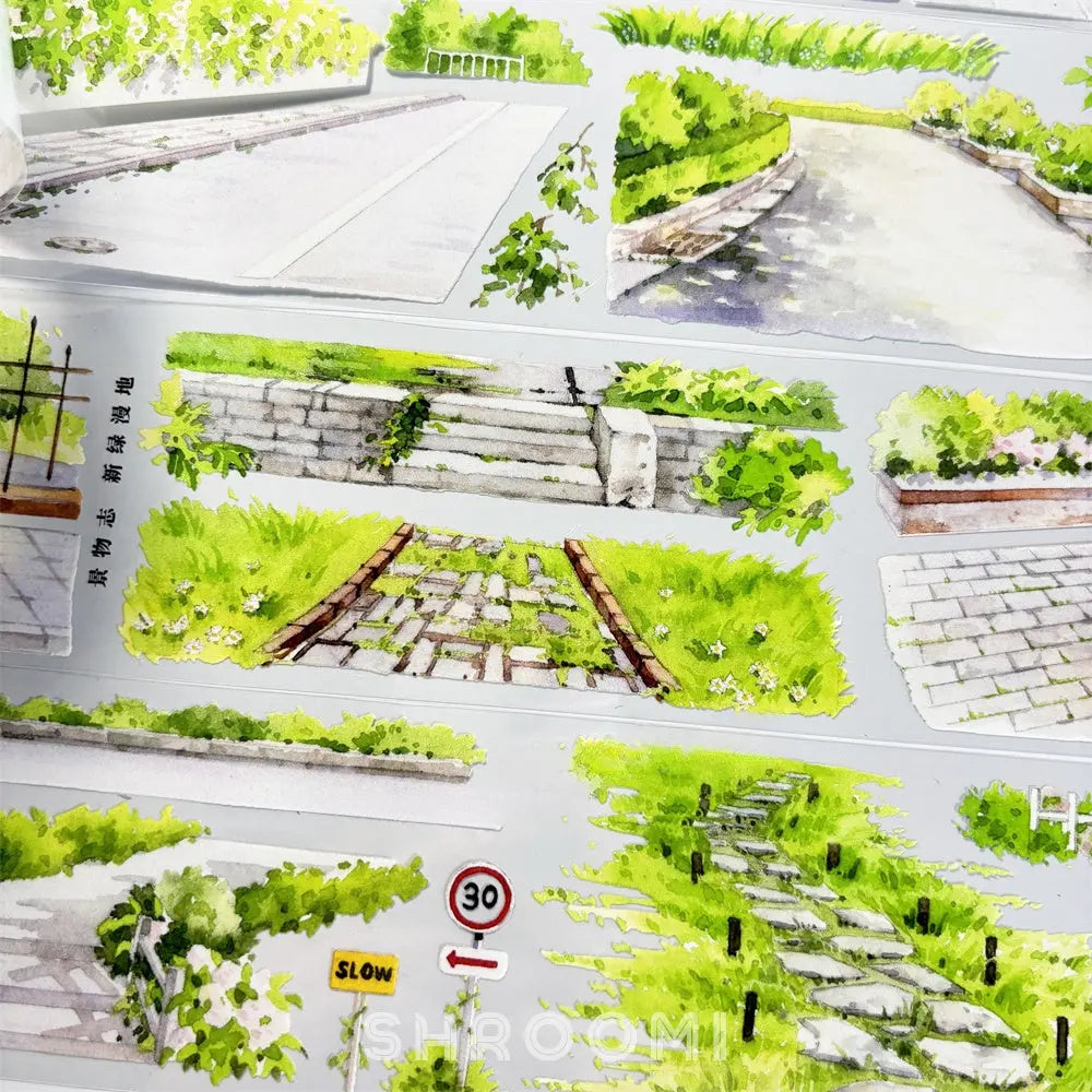 Road and steps with green grass decorative tape Shroomi