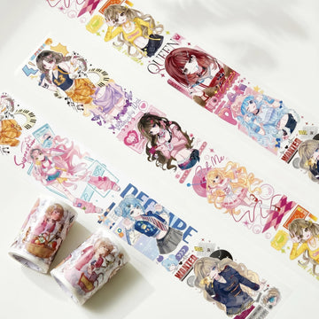 Idol girl group decorative tape with modern character illustrations