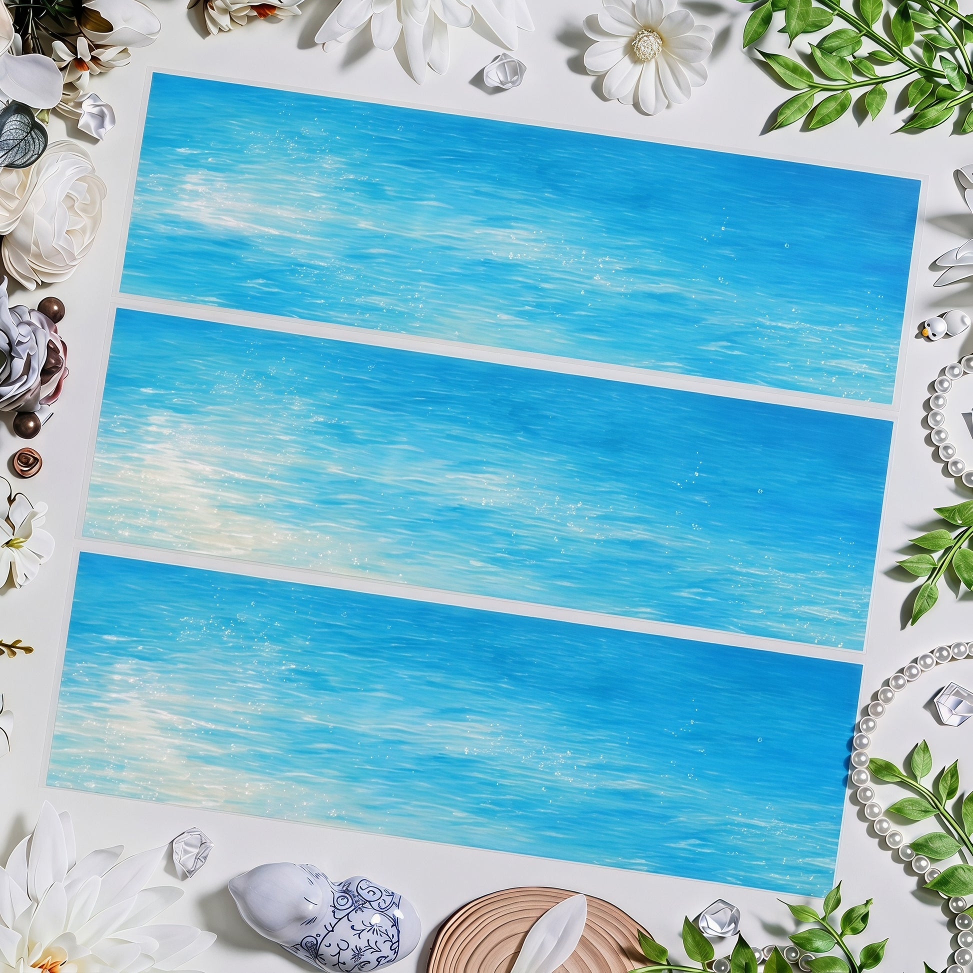 Clear blue water decorative tape with soft wave reflections and shimmer