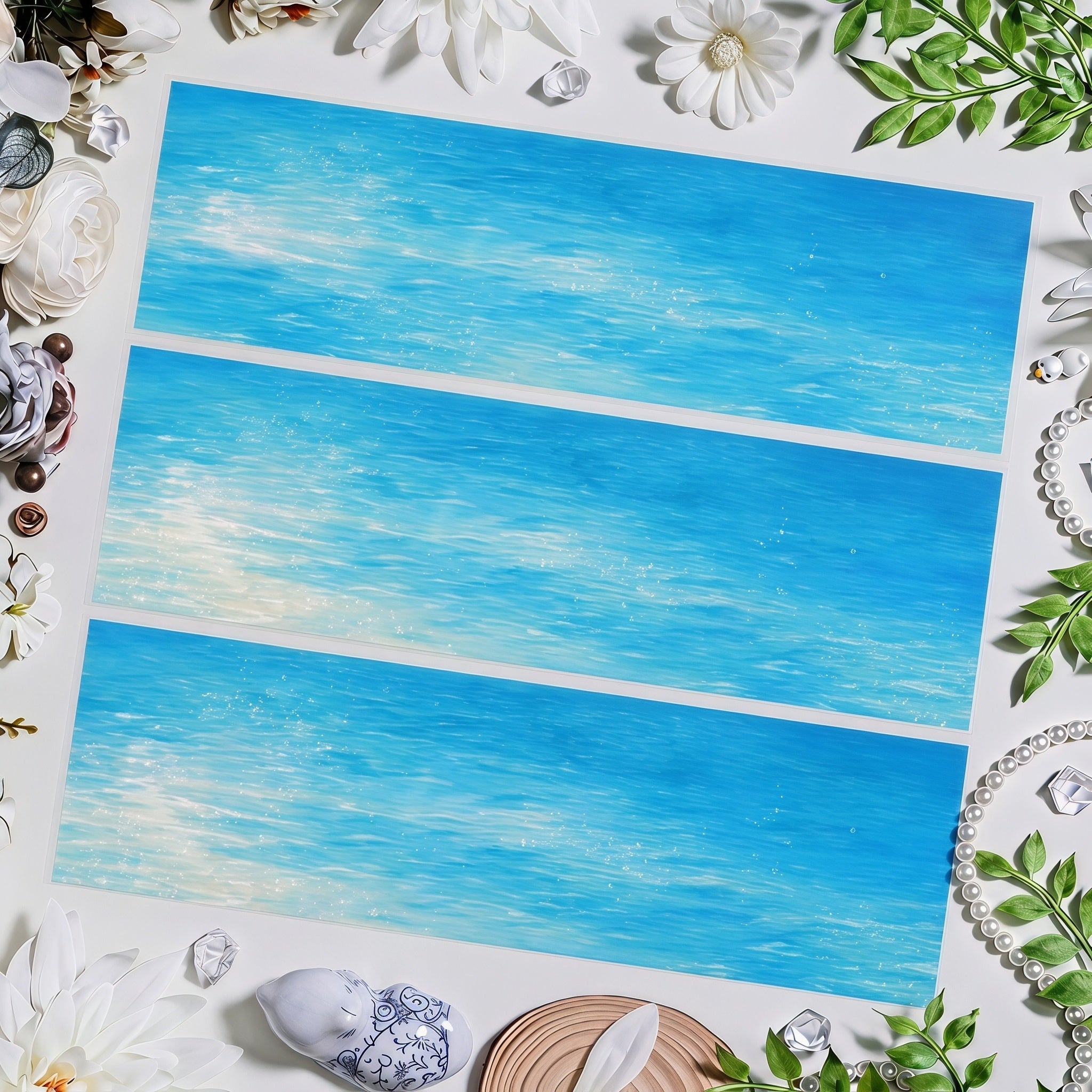 Clear blue water decorative tape with soft wave reflections and shimmer