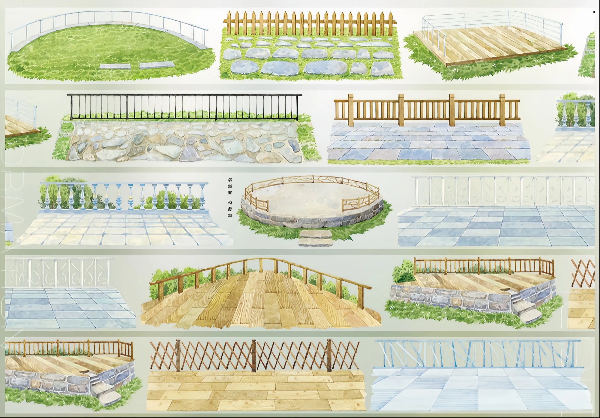 Summer scene-building decorative tape with terraces, corridors, windows, railings, ocean waves, and coastal lookout designs - image 11