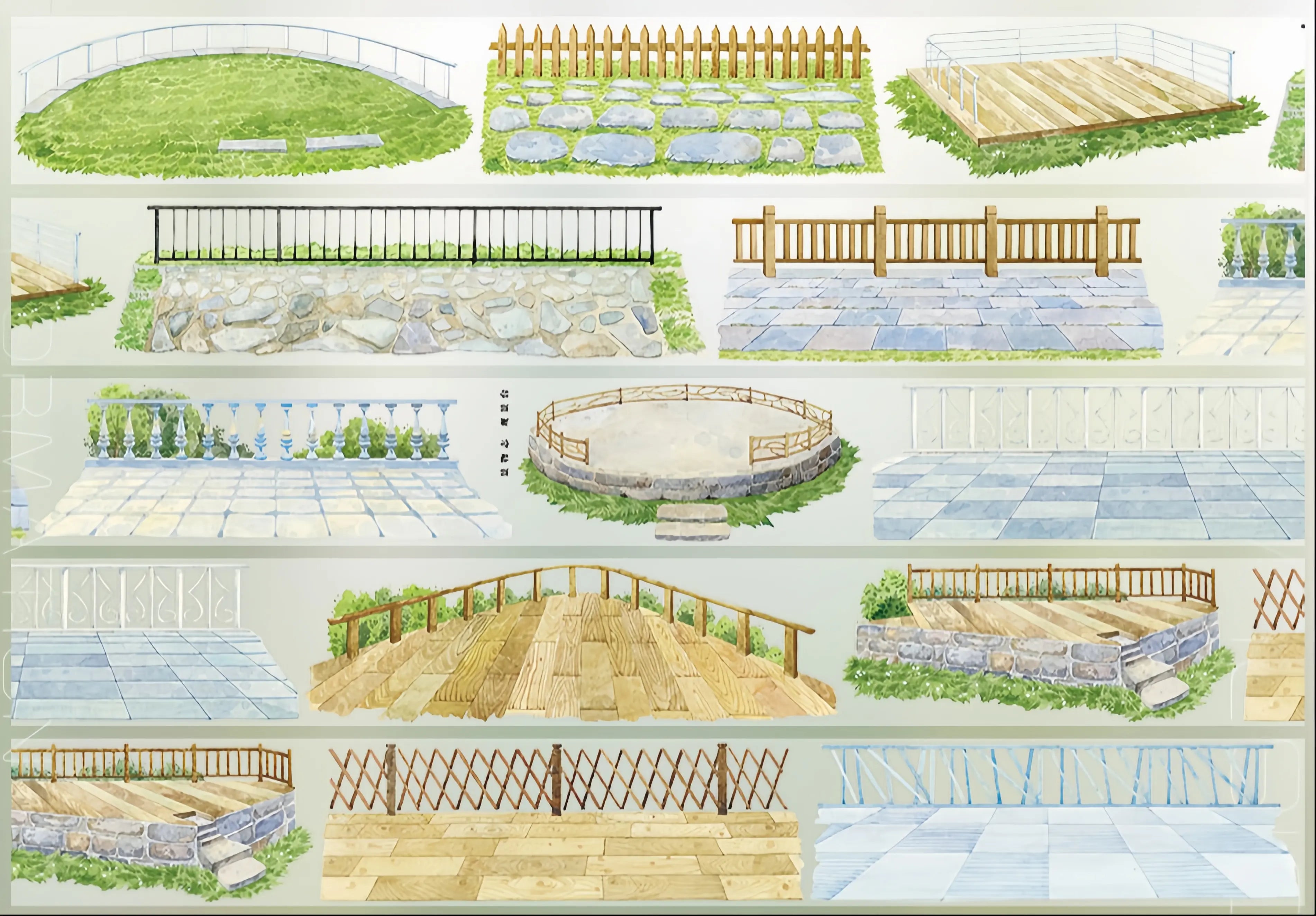 Summer scene-building decorative tape with terraces, corridors, windows, railings, ocean waves, and coastal lookout designs - image 11